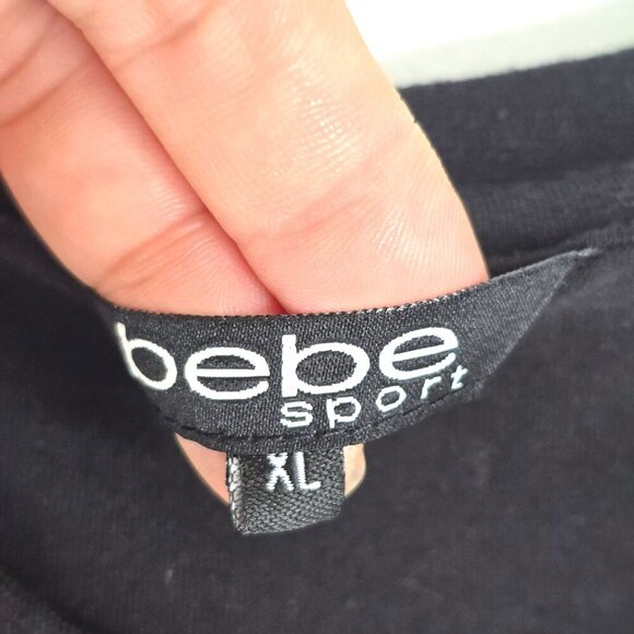 BEBE Sport Y2K Black Rainbow Stitched Boxy Crop Length Baby Tee - Picture 5 of 6